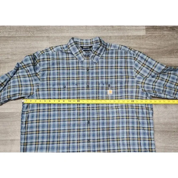 Carhartt Shirt Mens 2XL Blue Yellow Rugged Flex Relaxed Fit Stretch Button-Up - Picture 4 of 6